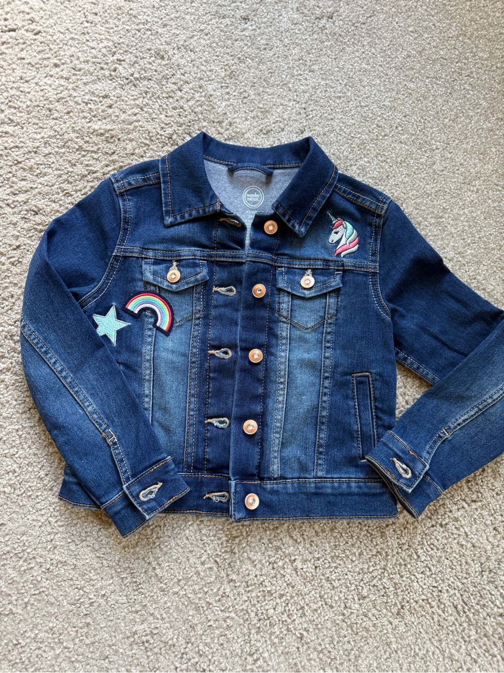 wonder nation Dark Blue Denim Jacket with Rainbow & Unicorn Patches